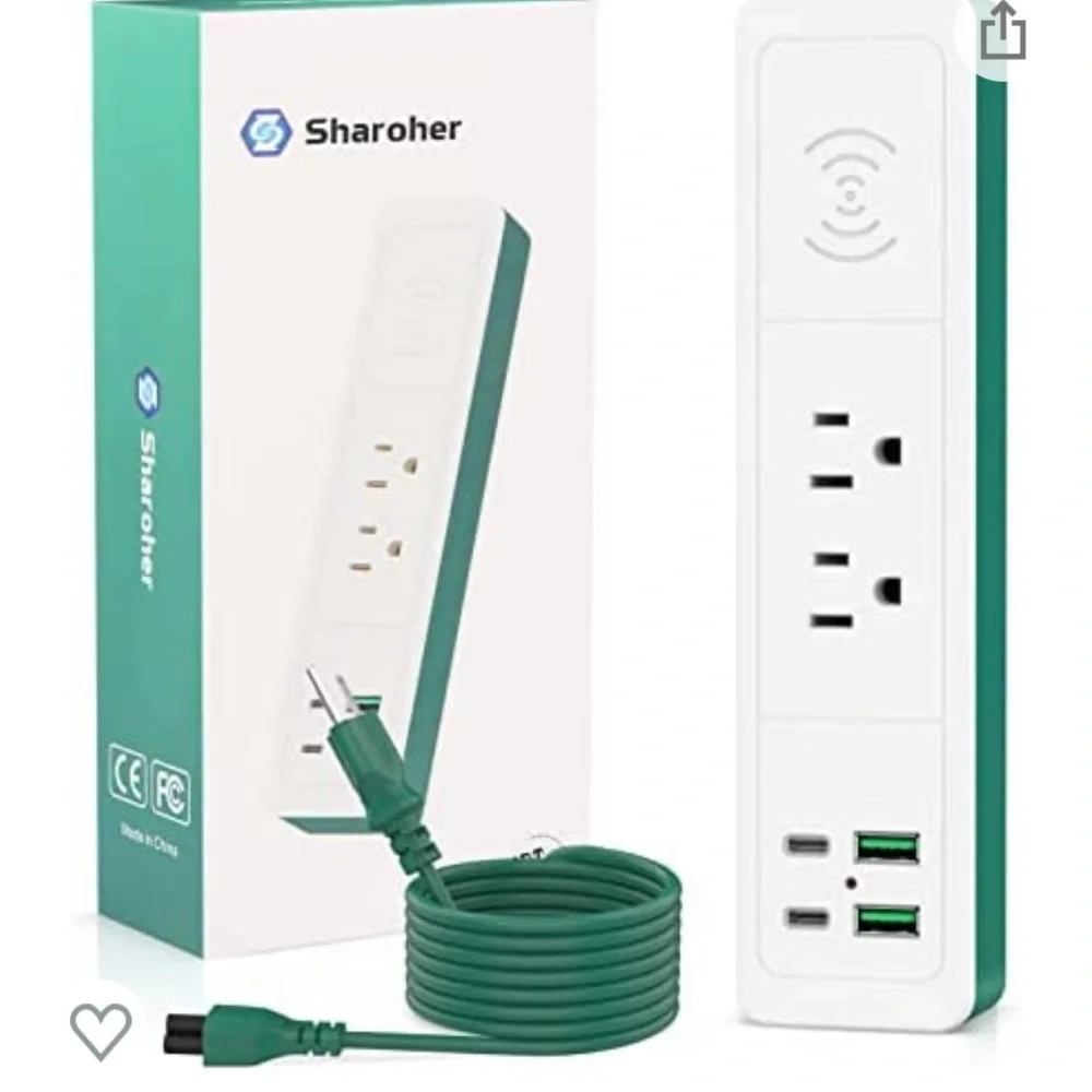 Sharoher Power Strip with 10W Fast Wireless Charging,2 Outlets,2 USB Ports
